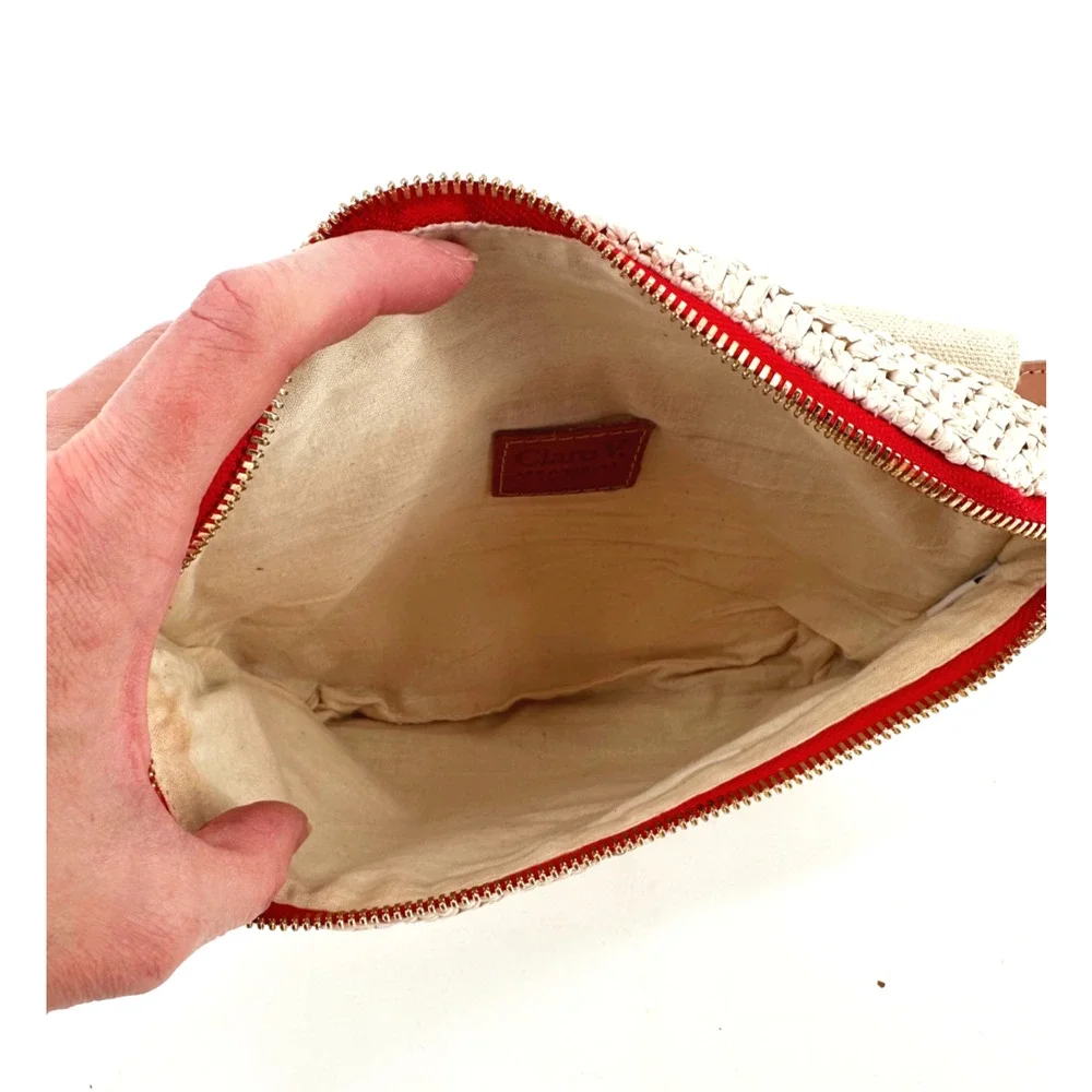 Clare V. Woven Raffia Belt Bag Fanny Pack Leather Belt Adjustable Small - Picture 6 of 9